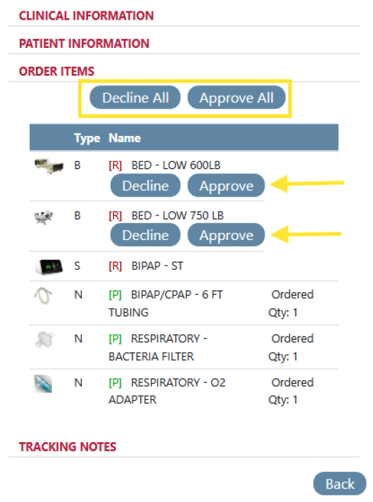 order items screenshot